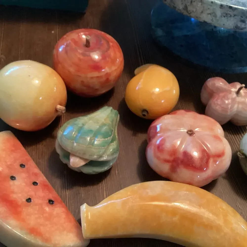Spectacular Lot of 10Alabaster Stone Hand Carved Fruit And Marble Bowl.